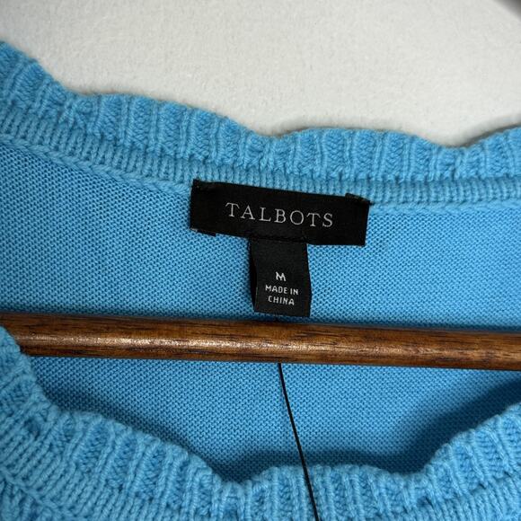 Talbots Sweater Womens Medium Blue Short Sleeve Crochet Knit Pullover Top NEW - Picture 4 of 8